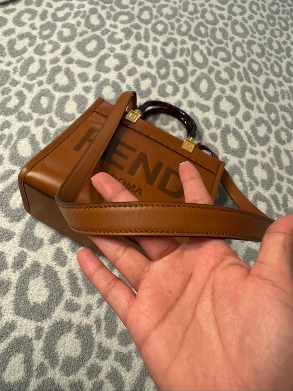 Fendi Sunshine Leather Tote with Tortoiseshell Handles